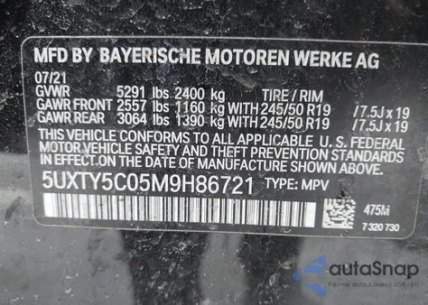 2021 BMW X3 xDrive30I z USA, uszkodzony, nr VIN 5UXTY5C05M9H86721